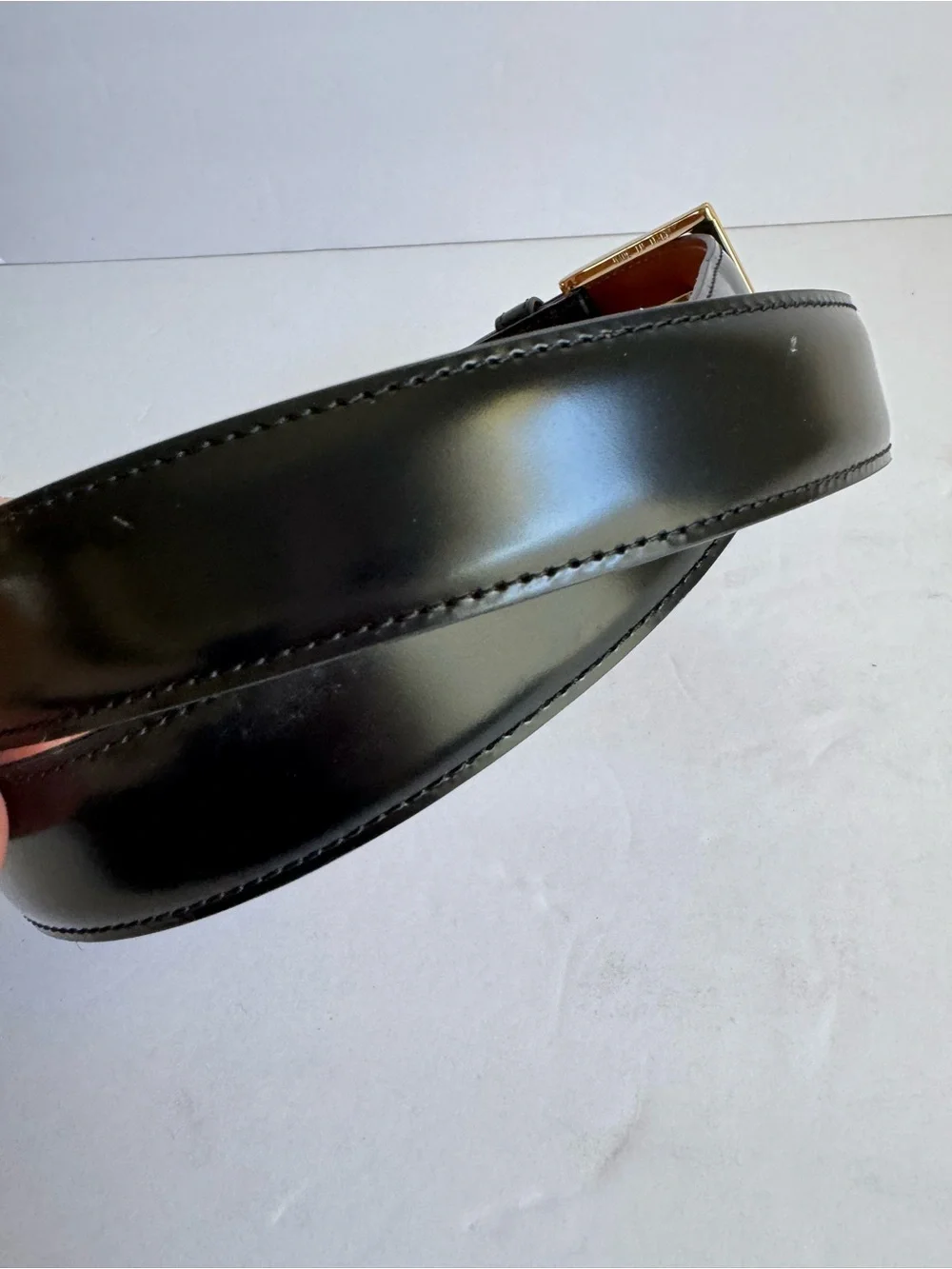 Brooks Brother Black Leather Dress Belt Brass Italian Made In Italy Mens 42